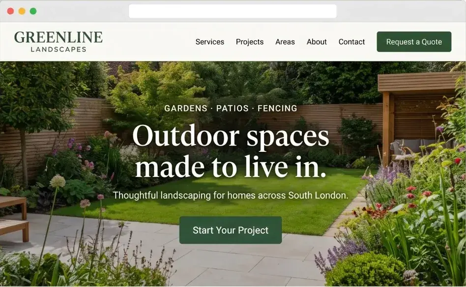 Website concept for Greenline Landscapes, a fictional landscaping business